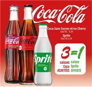 1 CAISSE SPRITE OFFERTE pour 3 CAISSES COCA COCA SSUCR