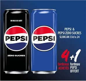 4+1 PEPSI ET PEPSI ZERO SUCRES  SLIMCAN 33CL x 24