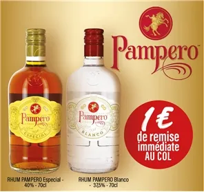 1€ REMISE  PAMPERO BLANCO ET ESPECIAL 70CL - 40°