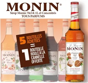 1 SIROP MONIN ROULE CANNELLE OFFERT POUR 5 SIROPS TOUS