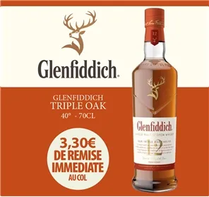 3,30 EUROS REMISE GLENFIDDICH TRIPLE OAK 40° 70CL