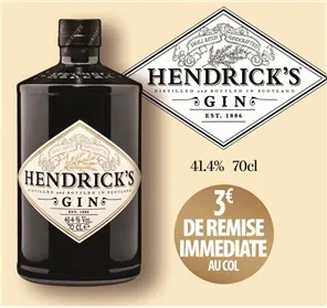 3€ REMISE GIN HENDRICKS 70CL
